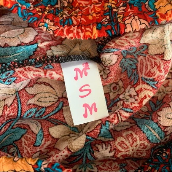 MSM Colorful Floral Boho Wide Leg Pants Elastic Waist Drawstring Size Small - Picture 9 of 11